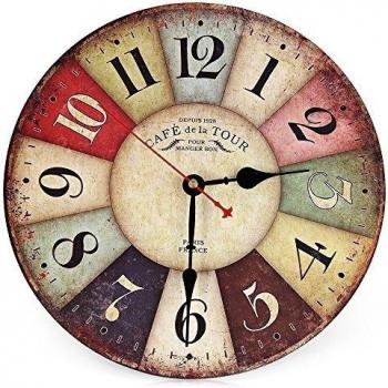 Retro European Colorido rústica Vintage Reloj de Redondo de Madera del Pared Clock