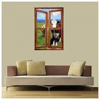 Stickers Trompe l oeil ventana las vacas, L 120cm x H 180cm