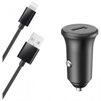 Cargador de Coche Bigben USB A 2.4A FastCharge + Cable Lightning Negro 100% Plástico Reciclado