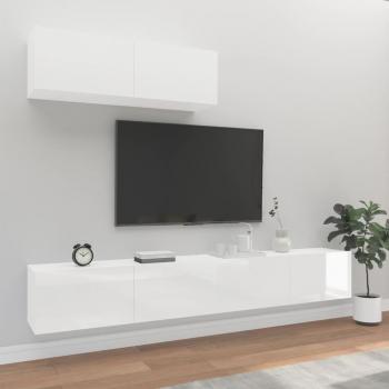 Set de muebles de TV 3 pzas madera contrachapada blanco brillo