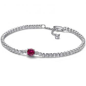 Pulsera Tenis Pandora Timeless 592403C01 en Plata de Ley con Pavé Rojo y Circonitas Cúbicas, 16 cm