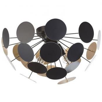 Lámpara de techo industrial art déco Maritsa, 3 luces, diseño geométrico negro y dorado