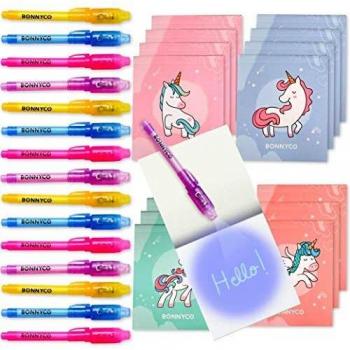BONNYCO Bolígrafo Tinta Invisible y Libreta Unicornio Pack x16 Detalles Cumpleaños Niños, Regalos Cumpleaños Niños Colegio, Piñatas de Cumpleaños | Regalos Fiesta Cumpleaños Infantil