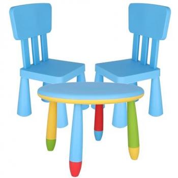 Mesita Infantil Redonda Azul con 2 Sillas en Plástico Fuerte y Resistente - Ø70 x H.48cm