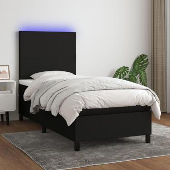 Cama box spring con colchón y luces LED de tela negra 100x200 cm
