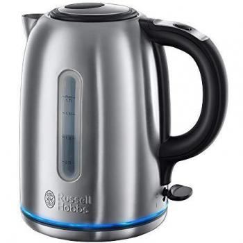 Russell Hobbs Hervidor de Agua Eléctrico Buckingham - 1,7 litros, 2400W, Iluminación Azul, Filtro Extraíble, Zona de Ebullición Rápida, Base de 360°, Indicador Nivel de Agua, Inox., Plata - 20460-56