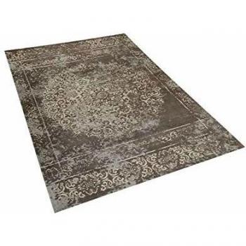 Alfombra de algodón taupe 140 x 200 cm estilo oriental vintage patrón desgastado Beykoz