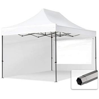 Carpa Plegable Premium 3x4,5m de Acero 40mm con Laterales y Ventanas Panorámicas, Blanca
