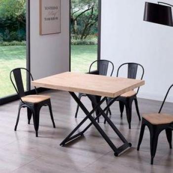 Mesa de Centro Zoe Elevable con Tapa Regular Roble Nordish/Negro 49-76x120x80 cm