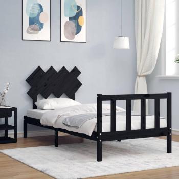 Cama con cabecero negro 90x200 cm en madera maciza