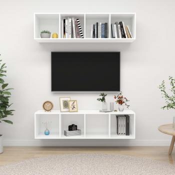 Mueble de salón de pared 2 uds madera ingeniería y aglomerado blanco para TV, Mueble Televisor, Mesa de TV