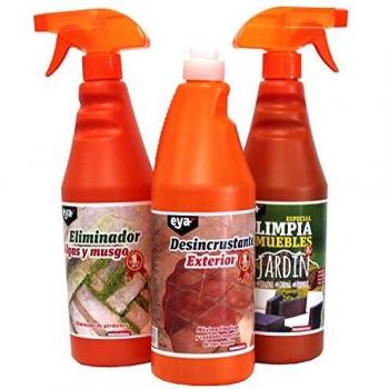 Eya Kit Especial de Limpieza para Exteriores Limpia Muebles Jardín 750 ml, Desincrustante Suelos Exteriores 750 ml y Eliminador de Algas y Musgos 750 ml