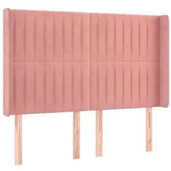 Cabecero con LED de terciopelo rosa 147x16x118/128 cm