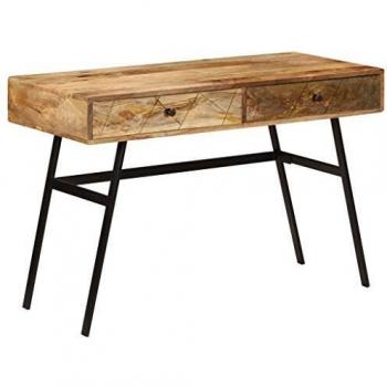 Rustic Writing Desk Solid Mango Wood with Drawers and Cast Steel Legs