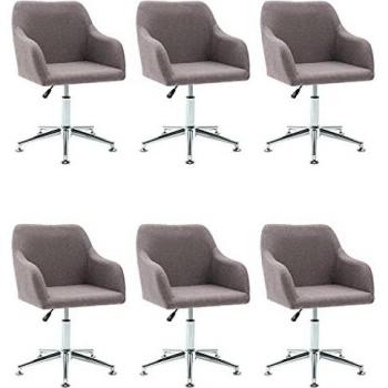 Swivel Dining Chairs Set of 6 in Taupe Fabric