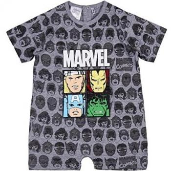 Pelele de Manga Corta Marvel Gris para Bebé - Licencia Oficial Marvel - Material Premium - Talla 36 Meses