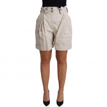 Dolce & Gabbana Beige Cotton Pleated High Waist Casual Shorts - IT40|S, Female, Size: XS