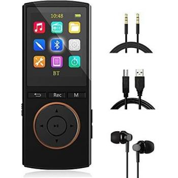 Reproductor MP3 Bluetooth Mejorado 32GB, Multifunción Música Grabador FM Radio, Rasgando, Shuffle, HiFi, Negro Mate