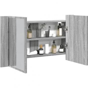 Gabinete de espejo con LED gris Sonoma 80x12x45cm Acrílico