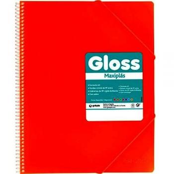 Grafoplás 39832552 Carpetas de fundas con tapas PP rígidas, A4, Color Naranja, Espiral de PVC, Incluye sobre y Cierre con Gomas, 20 Fundas de Polipropileno Extra. Modelo Maxiplás Gloss