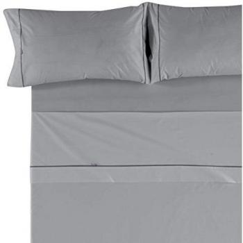Es-Tela - Juego de sábanas liso con biés, color perla, cama de 180 cm., algodón-poliéster, 4 piezas