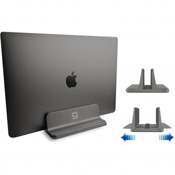 Adjustable Vertical Laptop Stand Dock | Universal Fit for MacBook, HP, Dell, Acer, Lenovo, Surface | Sturdy Aluminum Space-Saving Design (Gray)