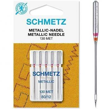 Agujas SCHMETZ para máquina de coser | 5 Agujas Metallic |130 MET | Grosor de la aguja: 80/12 | Indicadas para coser hilos metálicos | Se pueden utilizar en todas las máquinas de coser domésticas convencionales