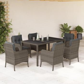 7-Piece Grey Poly Rattan Garden Dining Set with Cushions