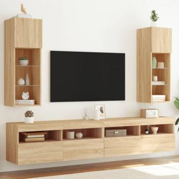 Mueble TV con luces LED 2 piezas Sonoma Oak 30,5x30x90 cm