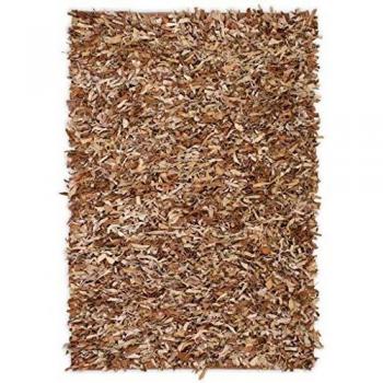 vidaXL Alfombra Shaggy Peluda de Cuero Auténtico 160x230cm Canela Decoración