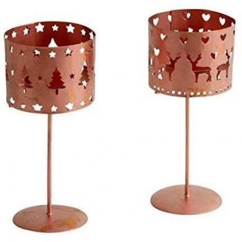 Portavelas de Navidad sobre soporte de metal cobrizo (Juego de 2)
