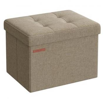 Taburete de Almacenaje con Tapa, Baúl Resistente hasta 300kg, Tapizado en Textil de Lino, Colores: Azul, Gris, Negro, Topo, Rosa