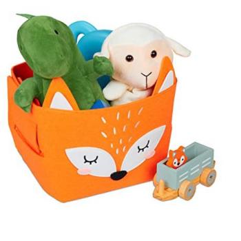 Cesta de Almacenaje Infantil de Fieltro Plegable con Diseño de Zorro, 24x27x18 cm, Color Naranja