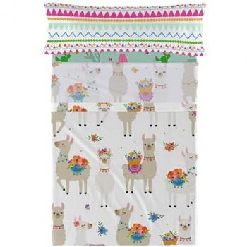 Juego de Sábanas 2 Piezas Cute Llamas Multicolor 100% Algodón, Calidad 150 TC (Cama 80/90)