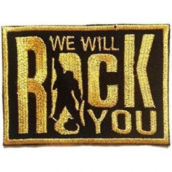 Parches - WE WILL ROCK YOU Rock n Roll - oro - 7.5x5.5cm - termoadhesivos bordados aplique para ropa