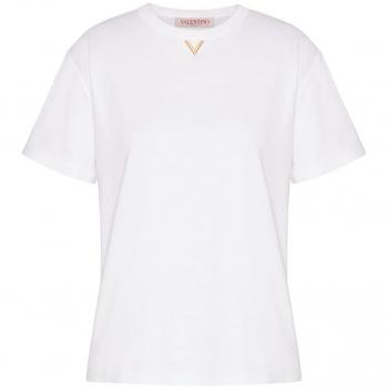 Valentino Women's Vlogo Cotton T-Shirt in White | Size XS | 5B3MG23K8PA0BO