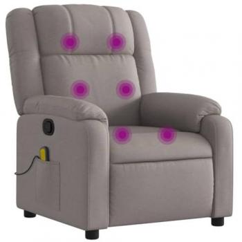 Silla de masaje reclinable de tela gris taupé con respaldo, reposabrazos y asiento ajustable para casa