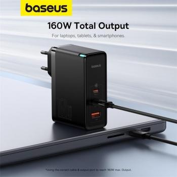 Baseus Cargador Rápido GaN de 160W con Tecnología Pro para Ordenadores Portátiles, Tabletas y Dispositivos iPhone