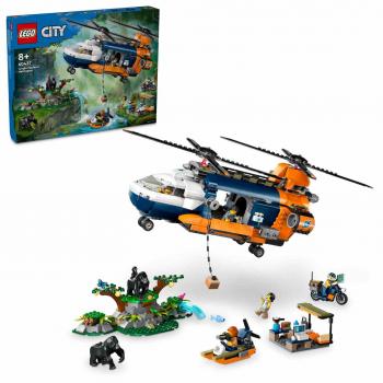 LEGO City Exploradores de la Jungla: Helicóptero en Campamento Base 60437, juguete de construcción, incluye un helicóptero, campamento base, figuras de exploradores y accesorios