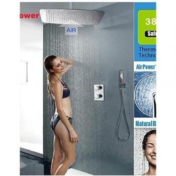 Grifo de ducha termostático, UFO tuberculostático ultra fina ahorro de agua de inyección de aire precipitaciones cabeza de ducha