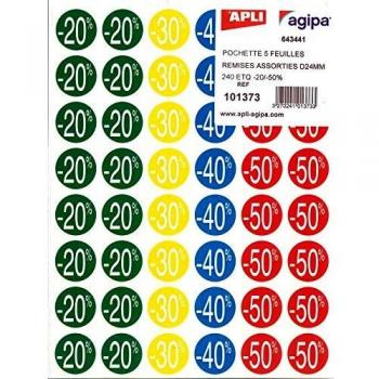 APLI 101373 Etiquetas de Descuentos forma Circular Adhesivo Permanente, Multicolor, 101373 x 24 mm x 5H