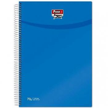 Fixo Paper 98853132. Cuaderno Espiral, Cuadrículado 4 mm con Margen, 100 Hojas, 70 g, Azul Oscuro, Folio, Tapas Flexibles Polipropileno