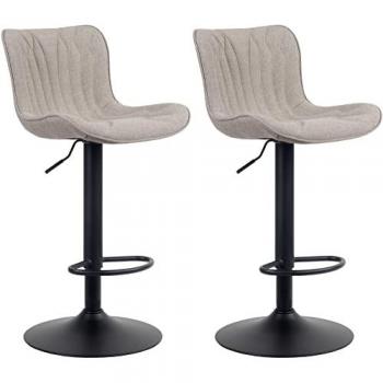 Set de 2 Taburetes de Bar Linus Regulables en Altura y Giratorios, Tela Gris Topo