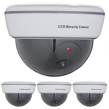 Cámaras de Seguridad Falsas Relaxdays - 4 Unidades, LED Intermitente, Exterior, Prevención de Robos, Videovigilancia Simulada, Color Blanco