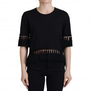 Dolce & Gabbana Black Cotton Tassel T-Shirt Blouse - IT36 | XS
