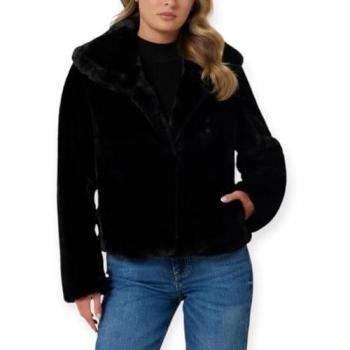 Guess New Sophy Women's Faux Fur Jacket - Black Regular Fit
