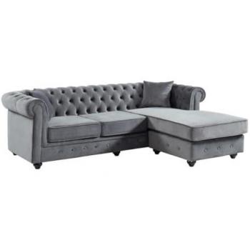 Sofá chesterfield rinconera reversible TOLEDO de terciopelo - Antracita