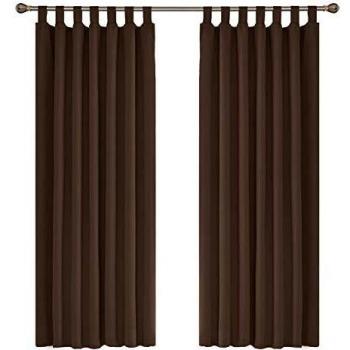 Amazon Brand - Umi Crotinas Opacas Blackout Termicas Aisantes de Salon Dormitorio Moderno con Trabillas 2 Piezas 140x180cm Marrón