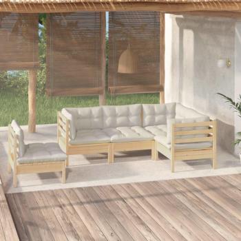 5-Piece Pinewood Garden Lounge Set with Cream Cushions
