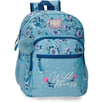 Movom Wild Flowers Mochila Azul 30x38x12cm Poliéster para Niña con Bolsillos Frontales